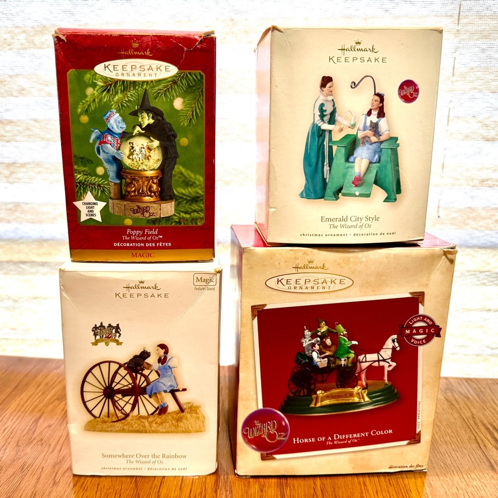Lot Of 4 Hallmark Wizard Of Oz Orn.  Horse Somewhere Rainbow Poppy Emerald City